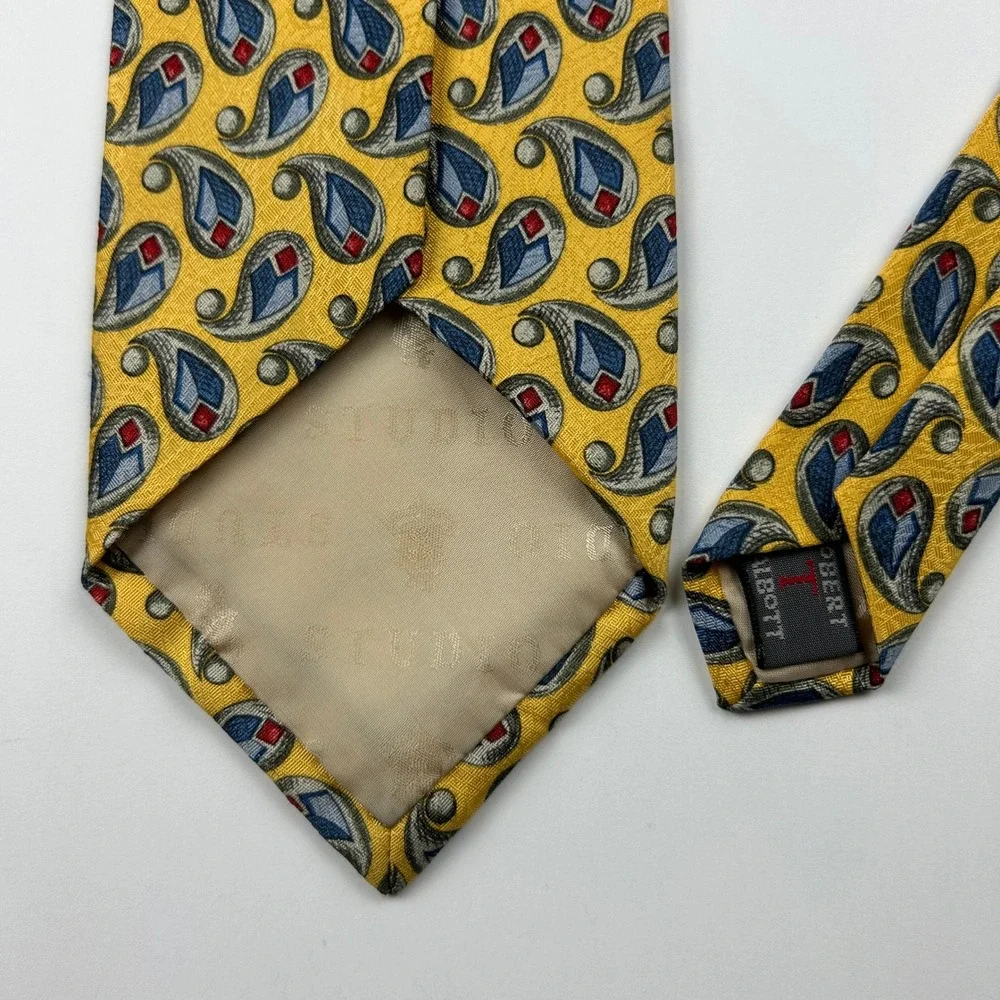 Vintage Robert Talbott Studio Nordstrom XL Yellow Paisley Silk Tie‎ USA